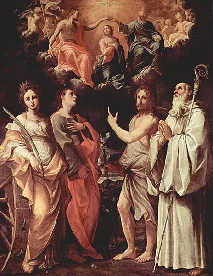 Guido Reni Marienkronung mit Hl. Katharina von Alexandrien, Hl. Johannes Evangelist, Hl. Johannes der Taufer, Hl. Romuald von Camaldoli Germany oil painting art